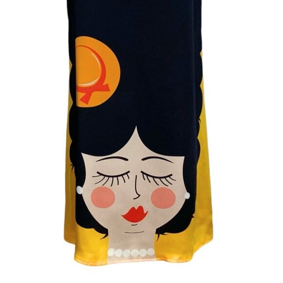 GIULIA ROSITANI 100% SILK WOMEN'S GRAPHIC FACE SLEEVELESS SHIFT DRESS - M - Picture 6 of 10